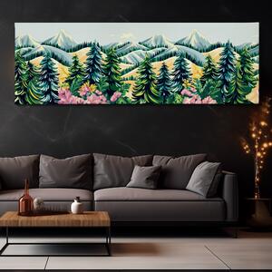 Obraz na plátně - Útulné lesy a sněžné hory FeelHappy.cz Velikost obrazu: 120 x 40 cm