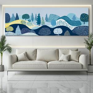 Obraz na plátně - Kopečky a stromy v modré seanci FeelHappy.cz Velikost obrazu: 120 x 40 cm
