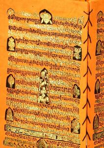 Stínidlo, čtyřboké, oranžové, zlatý tisk, písmo, 18x25cm