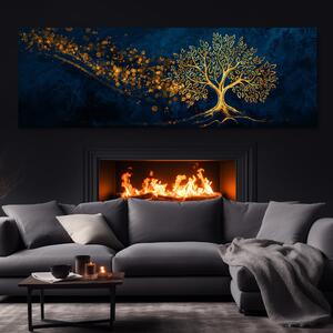 Obraz na plátně - Strom života Zlatavý proud FeelHappy.cz Velikost obrazu: 150 x 50 cm