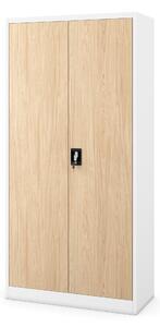 Multifunkční kovová skříň bílá / dub sonoma: Eco Design DAWID, 900 x 1850 x 450 mm