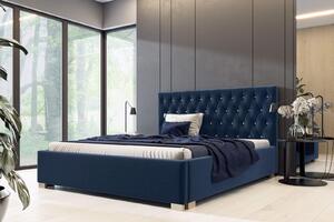 Čalouněná postel s matrací Lena 140x200 Modrý kovový rám