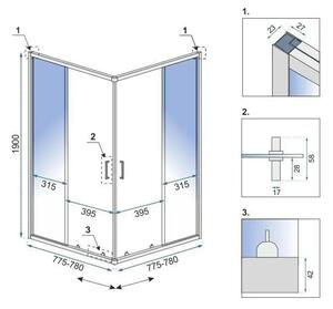 Rea City, sprchový kout s posuvnými dveřmi 80x80cm, 5/4mm čiré sklo, zlatý profil, REA-K6444