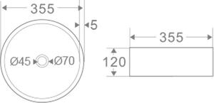 Mereo retro umyvadlo na desku bez přepadu, 355x120 mm, kulaté, keramické - pro zaslání na paletě UC363612C