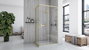 Rea City, sprchový kout s posuvnými dveřmi 100(dveře) x 80(dveře) x 190 cm, zlatý matný profil + bílá sprchová vanička Savoy, KPL-K74501