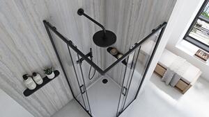 Rea City, sprchový kout s posuvnými dveřmi 80x80cm, 5/4mm čiré sklo, černý matný profil + černá sprchová vanička Savoy, KPL-K7448
