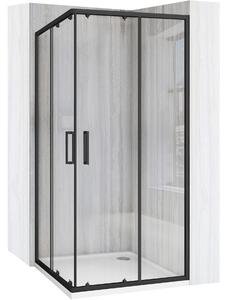 Rea City, sprchový kout s posuvnými dveřmi 80x80cm, 5/4mm čiré sklo, černý matný profil + bílá sprchová vanička Savoy, KPL-K6448