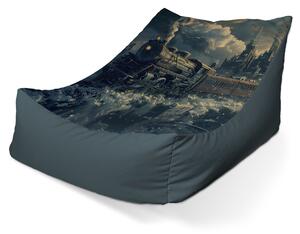 Sablio Sedací vak Lounge Parní lokomotiva v zasněženém městě - 80 x 95 x 50 cm