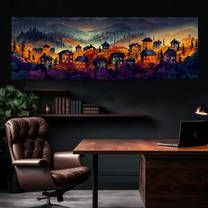 Obraz na plátně - Vesnice Oranjes v noci FeelHappy.cz Velikost obrazu: 120 x 40 cm