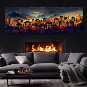 Obraz na plátně - Vesnice Oranjes v noci FeelHappy.cz Velikost obrazu: 120 x 40 cm