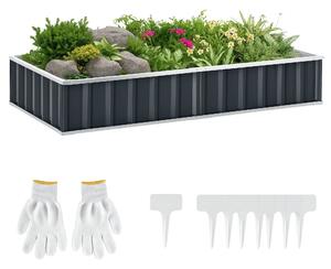 Outsunny Městská zahrada 174x90x30 cm Ocelový zahradní záhon včetně rukavic Obdélníkový květináč pro plodiny, rostliny a květiny na terasu, balkon a v