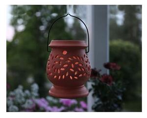 Červená keramická venkovní LED lucerna Star Trading Clay, výška 14 cm