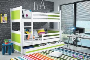 Vikio Dětská patrová postel s úložným prostorem v kombinaci bílé a zelené barvy F1133