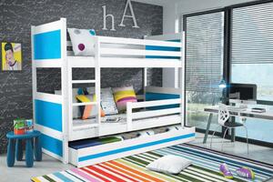 Vikio Dětská patrová postel s úložným prostorem v kombinaci bílé a modré barvy F1133