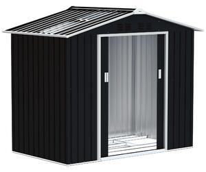 Zahradní shed Outsunny 2,42m² s posílenou základnou bez podlahy 213x130x185 cm s posuvnými dveřmi a střešním oknem 4 okna pro skladování nářadí Tmavě