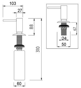 Vestavěný dávkovač jaru, mýdla nebo saponátu do dřezu či umyvadla 27 mm NIMCO Ostatní doplňky UN 2031V-26