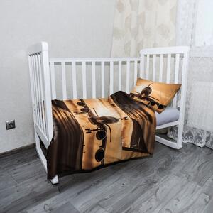 Sablio Mikroplyšové dětské povlečení do postýlky Letadlo přistávající při západu slunce - 120x90 / 40x60