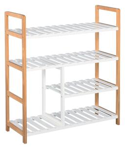 HOMCOM 4-Úrovňový Víceúčelový Stojan na Boty pro Až 11 Párů s Komorou na Vysoké Boty z Masivního Borového Dřeva 68x26x78 cm Bílý | Aosom