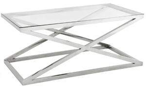 Tutumi - Skleněný konferenční stolek s kovovou konstrukcí Glamour - chrom - 43x50x90 cm