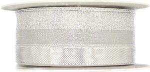 Stuha stříbrná OUTDOOR SILVER STRIPES lurexová 40mm x 25m (7,-Kč/m)