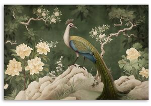 Obraz na plátně Orientální páv na zeleném pozadí Rozměry: 60 x 40 cm