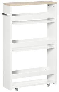 Kleankin 3-patrový úzký koupelnový regál se bočním madlem a kolečky pro kuchyň a obývací pokoj, moderní styl 48x15x80 cm Bílý | Aosom