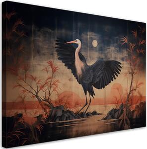 Obraz na plátně Orientální jeřáb v noci Rozměry: 60 x 40 cm