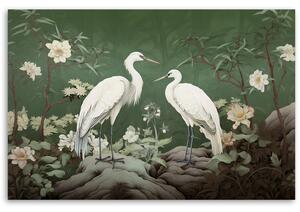 Obraz na plátně Bílé jeřáby a rostliny Rozměry: 60 x 40 cm