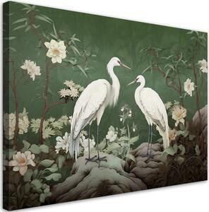 Obraz na plátně Bílé jeřáby a rostliny Rozměry: 60 x 40 cm