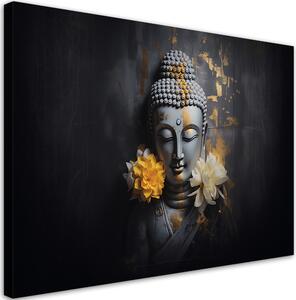 Obraz na plátně Šedý Budha a květiny Rozměry: 60 x 40 cm