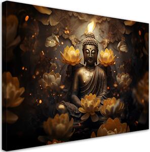 Obraz na plátně Zlatý Budha a lotosové květiny Rozměry: 60 x 40 cm