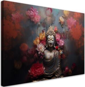 Obraz na plátně Budha obklopen květinami Rozměry: 60 x 40 cm