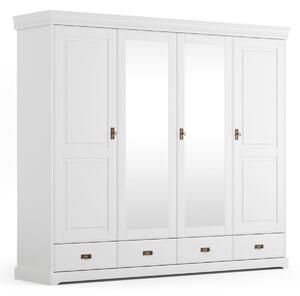 Bílý nábytek Šatní skříň 4D Toskania se zásuvkami, bílá, masiv, borovice, TAHOMA