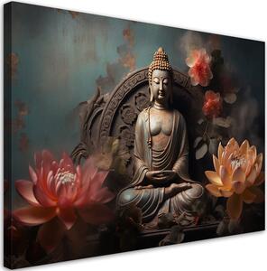 Obraz na plátně Socha Budhy a květiny Rozměry: 60 x 40 cm