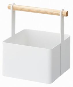 Bílý multifunkční box s detailem z bukového dřeva YAMAZAKI Tosca Tool Box, délka 16 cm