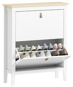HOMCOM Úzký botník do předsíně s 2 skládacími zásuvkami, nastavitelnými policemi a PU úchopy pro 14 párů bot 80x24x95,5 cm Bílý | Aosom