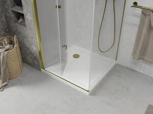 Mexen Lima skládací sprchový kout 100 x 100 cm, Průhledné, Zlatá + sprchová vanička Flat