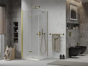 Mexen Lima skládací sprchový kout 80 x 80 cm, Průhledné, Zlatá + sprchová vanička Flat