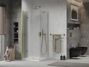 Mexen Lima skládací sprchový kout 70 x 70 cm, Průhledné, Zlatá + sprchová vanička Flat