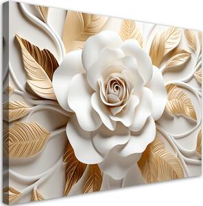 Obraz na plátně Bílý květ a zlaté listy Rozměry: 60 x 40 cm