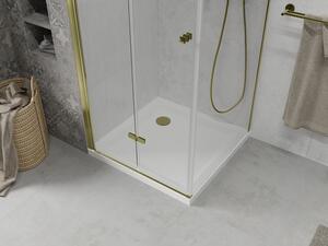 Mexen Lima skládací sprchový kout 100 x 100 cm, Průhledné, Zlatá + sprchová vanička Flat