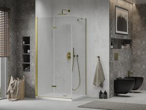 Mexen Lima skládací sprchový kout 80 x 70 cm, Průhledné, Zlatá + sprchová vanička Flat