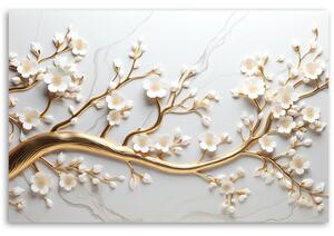 Obraz na plátně Bílé květiny na zlaté větvi Rozměry: 60 x 40 cm