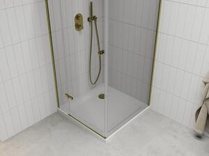 Mexen Roma sprchový kout s otočnými dveřmi 100 x 100 cm, Průhledné, Zlatá + sprchová vanička Flat