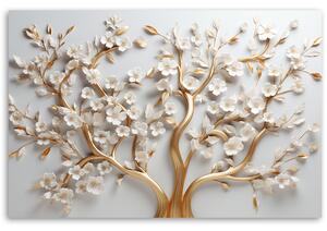 Obraz na plátně Bílé květy magnólie na zlatých větvích Rozměry: 60 x 40 cm