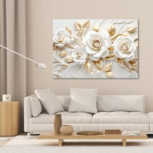 Obraz na plátně Bílé růže se zlatými listy Rozměry: 60 x 40 cm