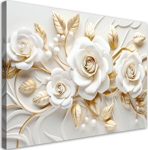 Obraz na plátně Bílé růže se zlatými listy Rozměry: 60 x 40 cm