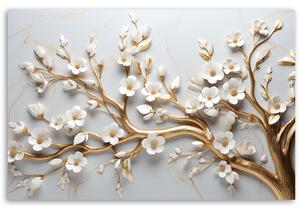Obraz na plátně Zlatá větev s bílými květy magnólie Rozměry: 60 x 40 cm