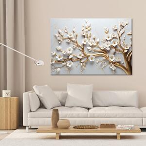 Obraz na plátně Zlatá větev s bílými květy magnólie Rozměry: 60 x 40 cm