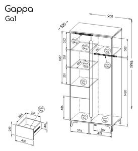 Šatní skříň 90 cm se zásuvkou Gappa 01 Bílá/jasan
